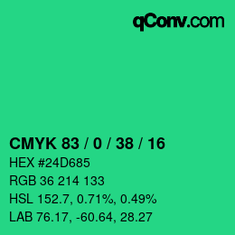 Color code: CMYK 83 / 0 / 38 / 16 | qconv.com