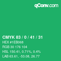 颜色代码: CMYK 83 / 0 / 41 / 31 | qconv.com