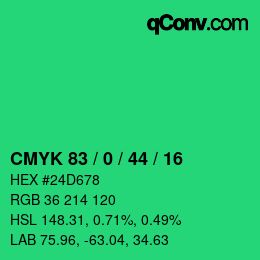 カラーコード: CMYK 83 / 0 / 44 / 16 | qconv.com