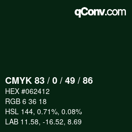 颜色代码: CMYK 83 / 0 / 49 / 86 | qconv.com