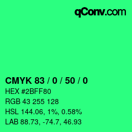 Farbcode: CMYK 83 / 0 / 50 / 0 | qconv.com