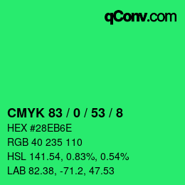 カラーコード: CMYK 83 / 0 / 53 / 8 | qconv.com