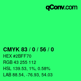 颜色代码: CMYK 83 / 0 / 56 / 0 | qconv.com
