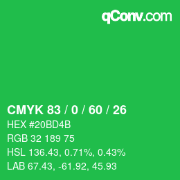 Color code: CMYK 83 / 0 / 60 / 26 | qconv.com