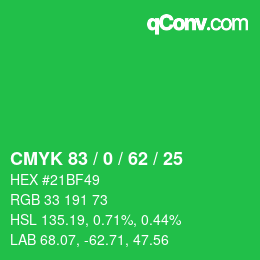 Color code: CMYK 83 / 0 / 62 / 25 | qconv.com