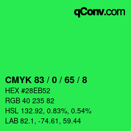 颜色代码: CMYK 83 / 0 / 65 / 8 | qconv.com