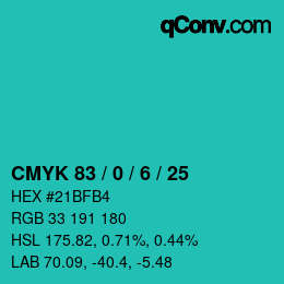 颜色代码: CMYK 83 / 0 / 6 / 25 | qconv.com