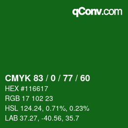 カラーコード: CMYK 83 / 0 / 77 / 60 | qconv.com