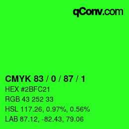 Farbcode: CMYK 83 / 0 / 87 / 1 | qconv.com