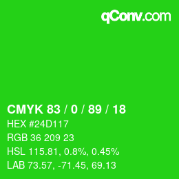 カラーコード: CMYK 83 / 0 / 89 / 18 | qconv.com