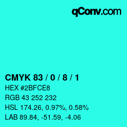 カラーコード: CMYK 83 / 0 / 8 / 1 | qconv.com