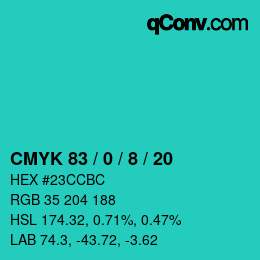 カラーコード: CMYK 83 / 0 / 8 / 20 | qconv.com