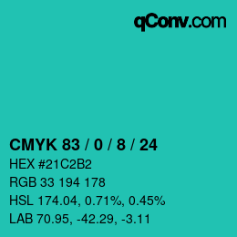 カラーコード: CMYK 83 / 0 / 8 / 24 | qconv.com
