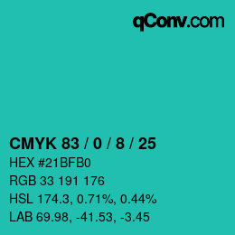 Color code: CMYK 83 / 0 / 8 / 25 | qconv.com