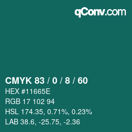 颜色代码: CMYK 83 / 0 / 8 / 60 | qconv.com