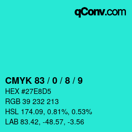 颜色代码: CMYK 83 / 0 / 8 / 9 | qconv.com