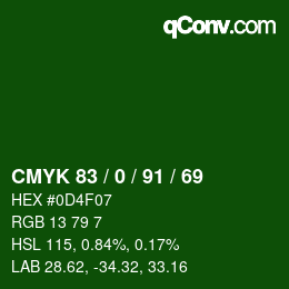 Color code: CMYK 83 / 0 / 91 / 69 | qconv.com