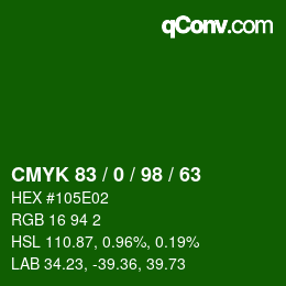 Color code: CMYK 83 / 0 / 98 / 63 | qconv.com