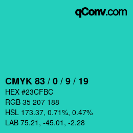 颜色代码: CMYK 83 / 0 / 9 / 19 | qconv.com