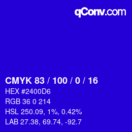 颜色代码: CMYK 83 / 100 / 0 / 16 | qconv.com