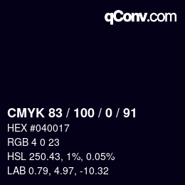 Color code: CMYK 83 / 100 / 0 / 91 | qconv.com