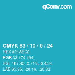 カラーコード: CMYK 83 / 10 / 0 / 24 | qconv.com