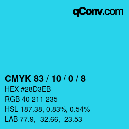 Color code: CMYK 83 / 10 / 0 / 8 | qconv.com