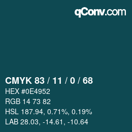 カラーコード: CMYK 83 / 11 / 0 / 68 | qconv.com