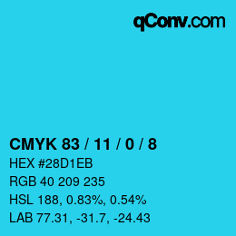カラーコード: CMYK 83 / 11 / 0 / 8 | qconv.com