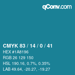 颜色代码: CMYK 83 / 14 / 0 / 41 | qconv.com