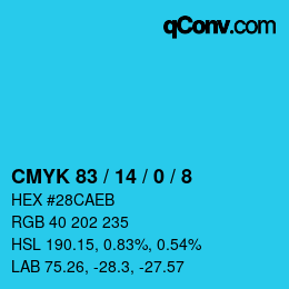 颜色代码: CMYK 83 / 14 / 0 / 8 | qconv.com