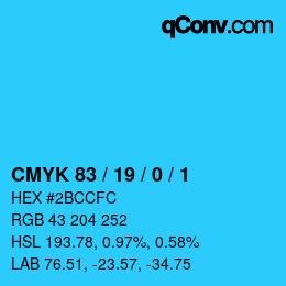 Código de color: CMYK 83 / 19 / 0 / 1 | qconv.com