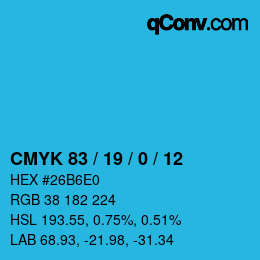 カラーコード: CMYK 83 / 19 / 0 / 12 | qconv.com