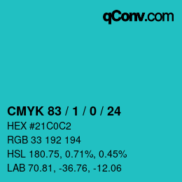 カラーコード: CMYK 83 / 1 / 0 / 24 | qconv.com