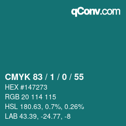カラーコード: CMYK 83 / 1 / 0 / 55 | qconv.com