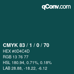 カラーコード: CMYK 83 / 1 / 0 / 70 | qconv.com