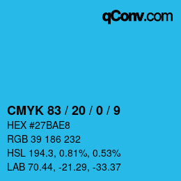 颜色代码: CMYK 83 / 20 / 0 / 9 | qconv.com