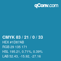 颜色代码: CMYK 83 / 21 / 0 / 33 | qconv.com
