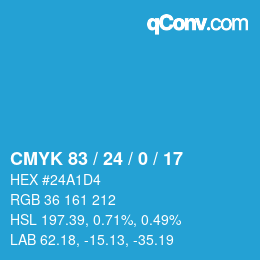 カラーコード: CMYK 83 / 24 / 0 / 17 | qconv.com