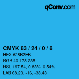 カラーコード: CMYK 83 / 24 / 0 / 8 | qconv.com