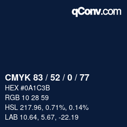 カラーコード: CMYK 83 / 52 / 0 / 77 | qconv.com