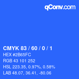 カラーコード: CMYK 83 / 60 / 0 / 1 | qconv.com