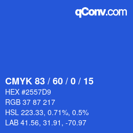 カラーコード: CMYK 83 / 60 / 0 / 15 | qconv.com