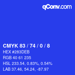 カラーコード: CMYK 83 / 74 / 0 / 8 | qconv.com