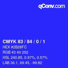 Código de color: CMYK 83 / 84 / 0 / 1 | qconv.com