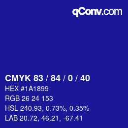 颜色代码: CMYK 83 / 84 / 0 / 40 | qconv.com