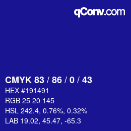 Farbcode: CMYK 83 / 86 / 0 / 43 | qconv.com