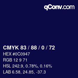 Color code: CMYK 83 / 88 / 0 / 72 | qconv.com