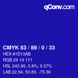 カラーコード: CMYK 83 / 89 / 0 / 33 | qconv.com