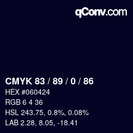 Color code: CMYK 83 / 89 / 0 / 86 | qconv.com